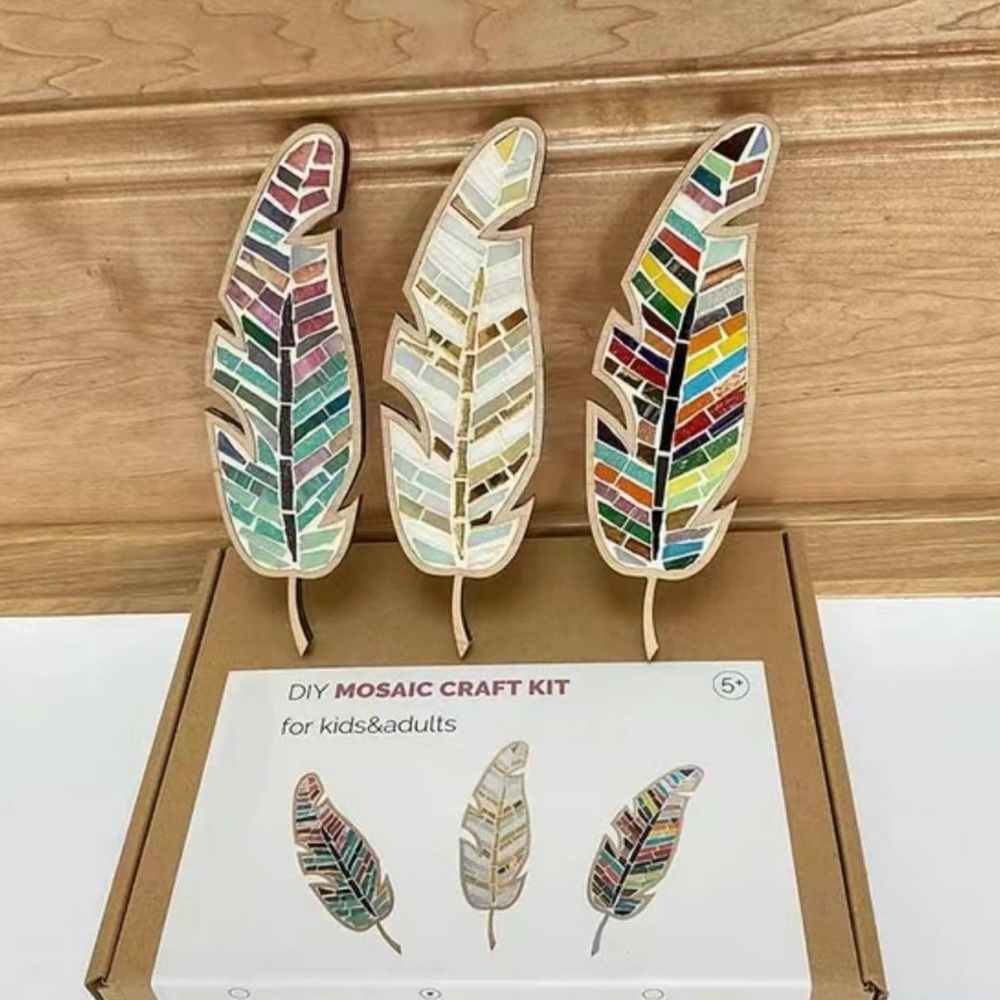 DIY Mosaic Craft Kit with Colorful Feathers